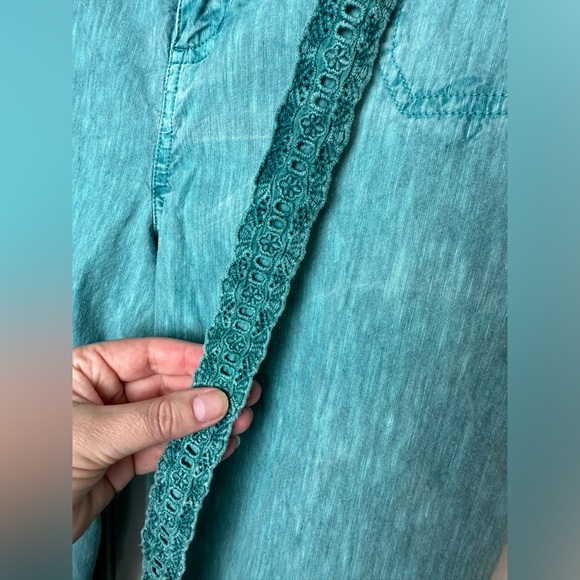 SOFT SURROUNDINGS Tea Party Crip Pants Tidal Wave Teal Turquoise Linen Belted - Picture 7 of 12
